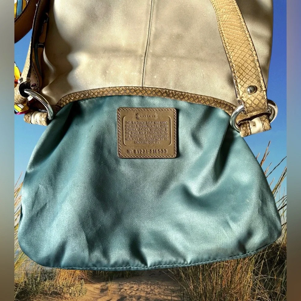 COACH Penelope Crossbody Bag in Sandstone with Snakeskin Trim